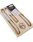 Jean Dubost 3 Piece Cheese Set in Ivory and Brass w/ Cleaver