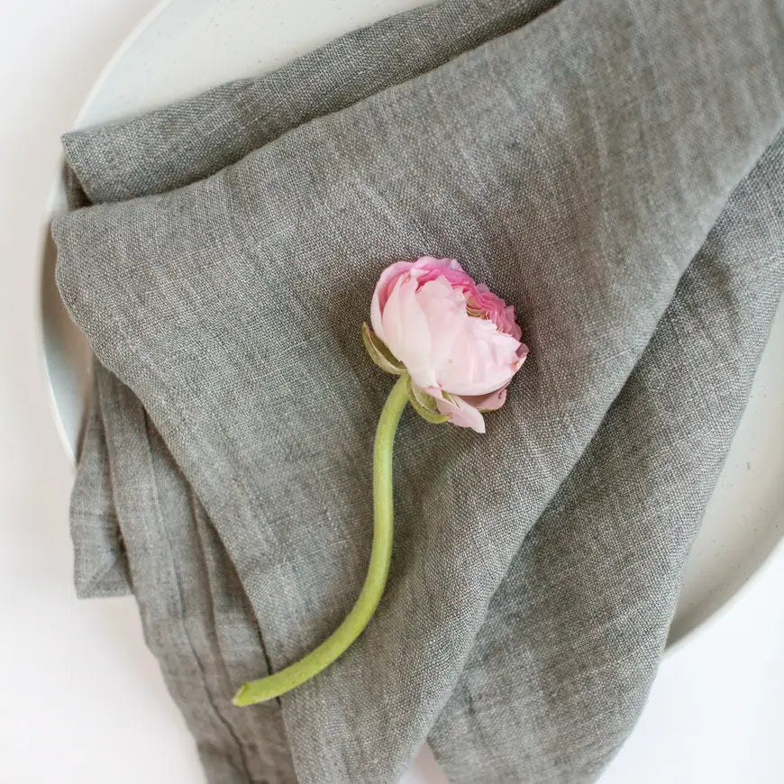 Stone Washed Linen Hemmed Dinner Napkin - Oyster