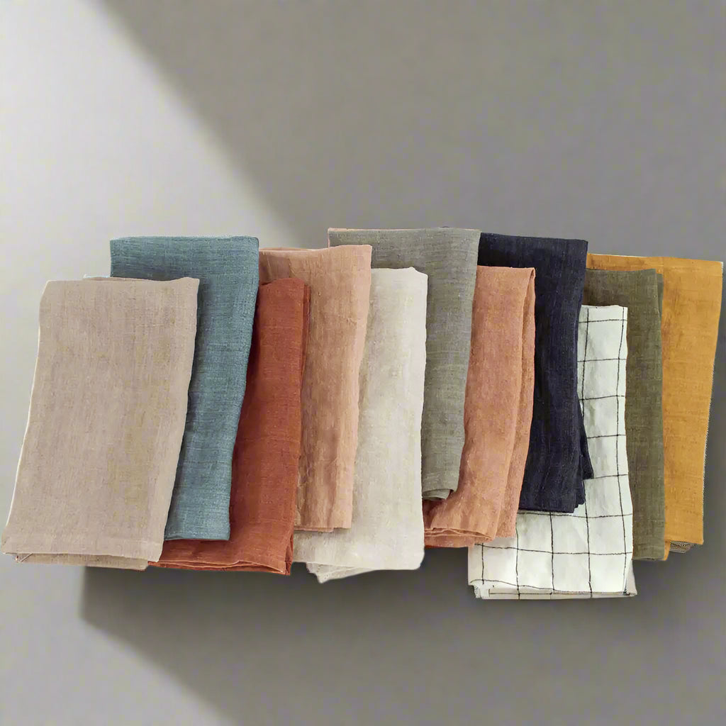Stone Washed Linen Hemmed Dinner Napkin - Cedar Rose