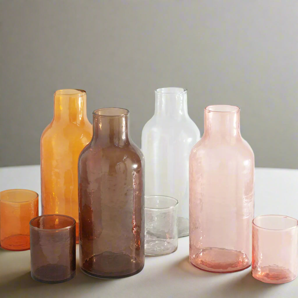 Handblown Hammered Glass Carafe- Clear