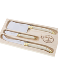 Jean Dubost 3 Piece Cheese Set in Ivory and Brass w/ Cleaver