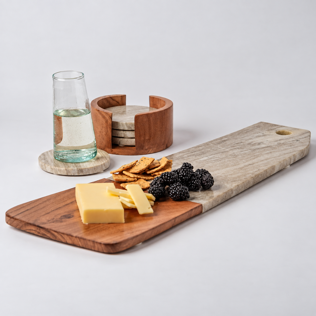 Marble and Acacia Wood Long Charcuterie Board
