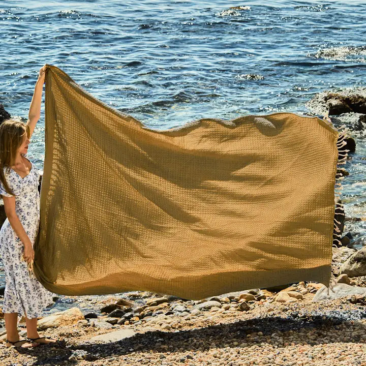 Double Mustard Wave Beach Towel