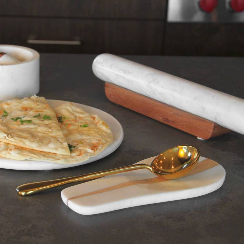 Marble and Wood Spoon Rest