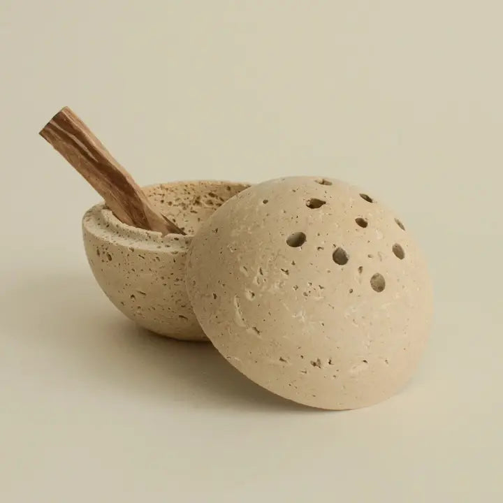 Travertine Sphere Incense &amp; Smudging Burner