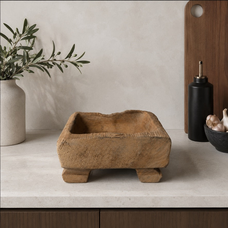 Square Teak Footed Bowl