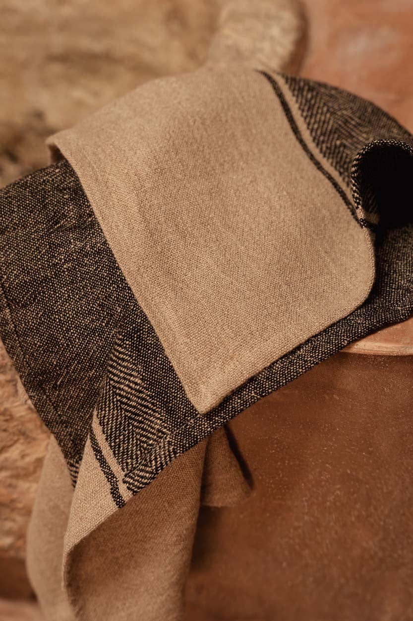 The Linen Moody Kitchen Towel - Natural Black