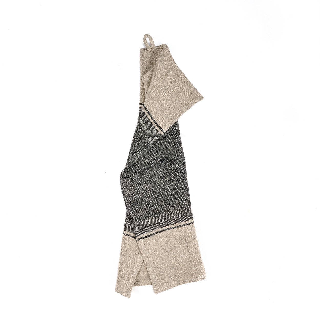 The Linen Moody Kitchen Towel - Natural Black