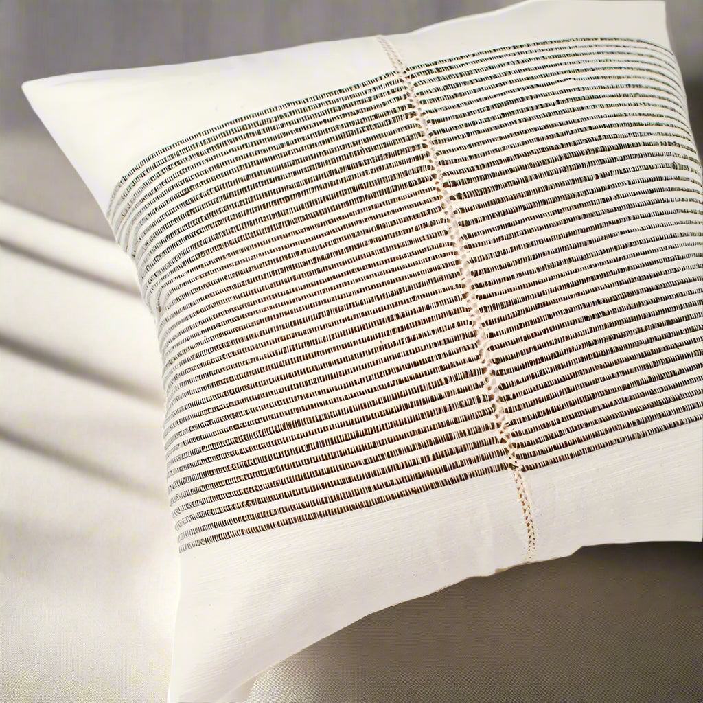 Riviera Hand-Stitch Throw Pillow Cover with Insert- Grey Stripes