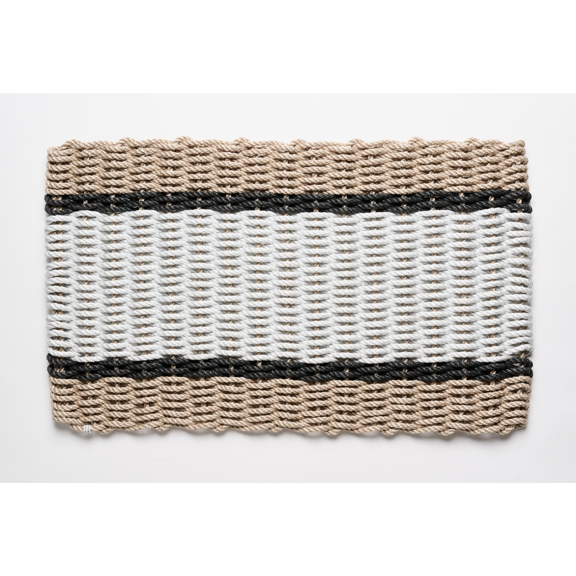 Sand with Fog Gray Charcoal Stripes Doormat