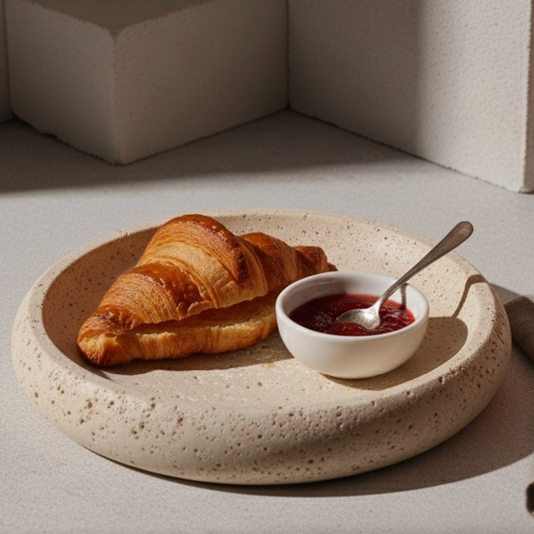 Travertine Large Round Tray Cream
