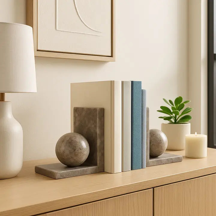 Bookends - Tan Stone On Base (Set of 2)