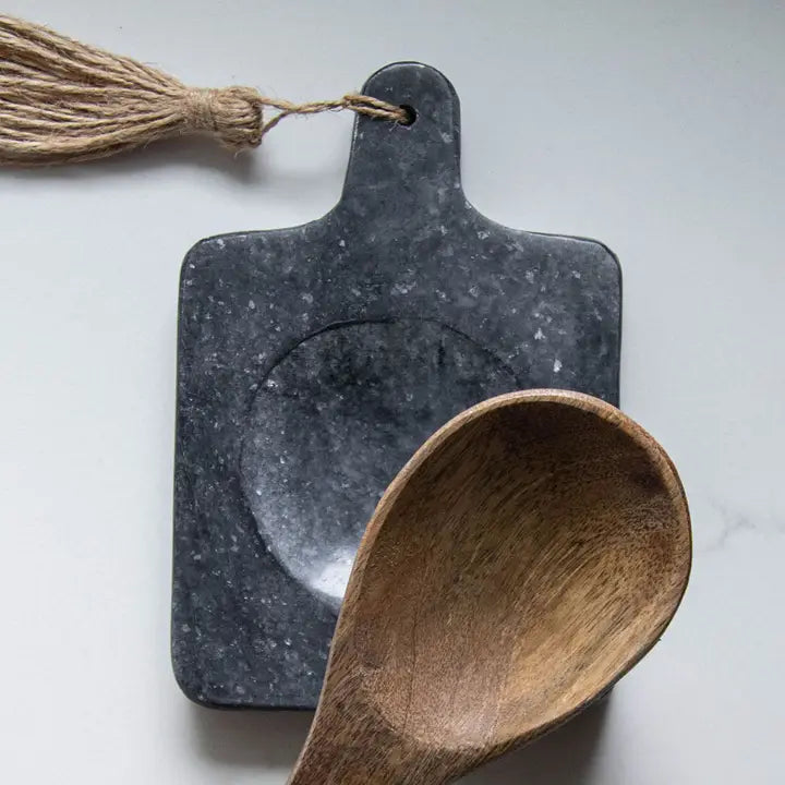 Marble Paddle Spoon Rest with Jute Tassel